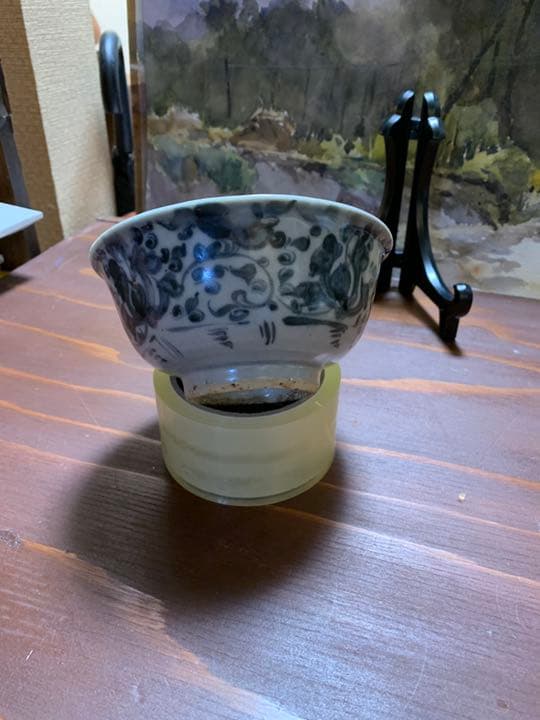 中国古陶磁器　古玩　明代　青花　染付　草花文様　碗