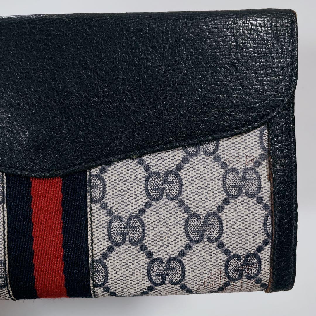 GUCCI　オールドグッチ　シェリーライン　GG柄　PVC　レザー　三つ折り財布