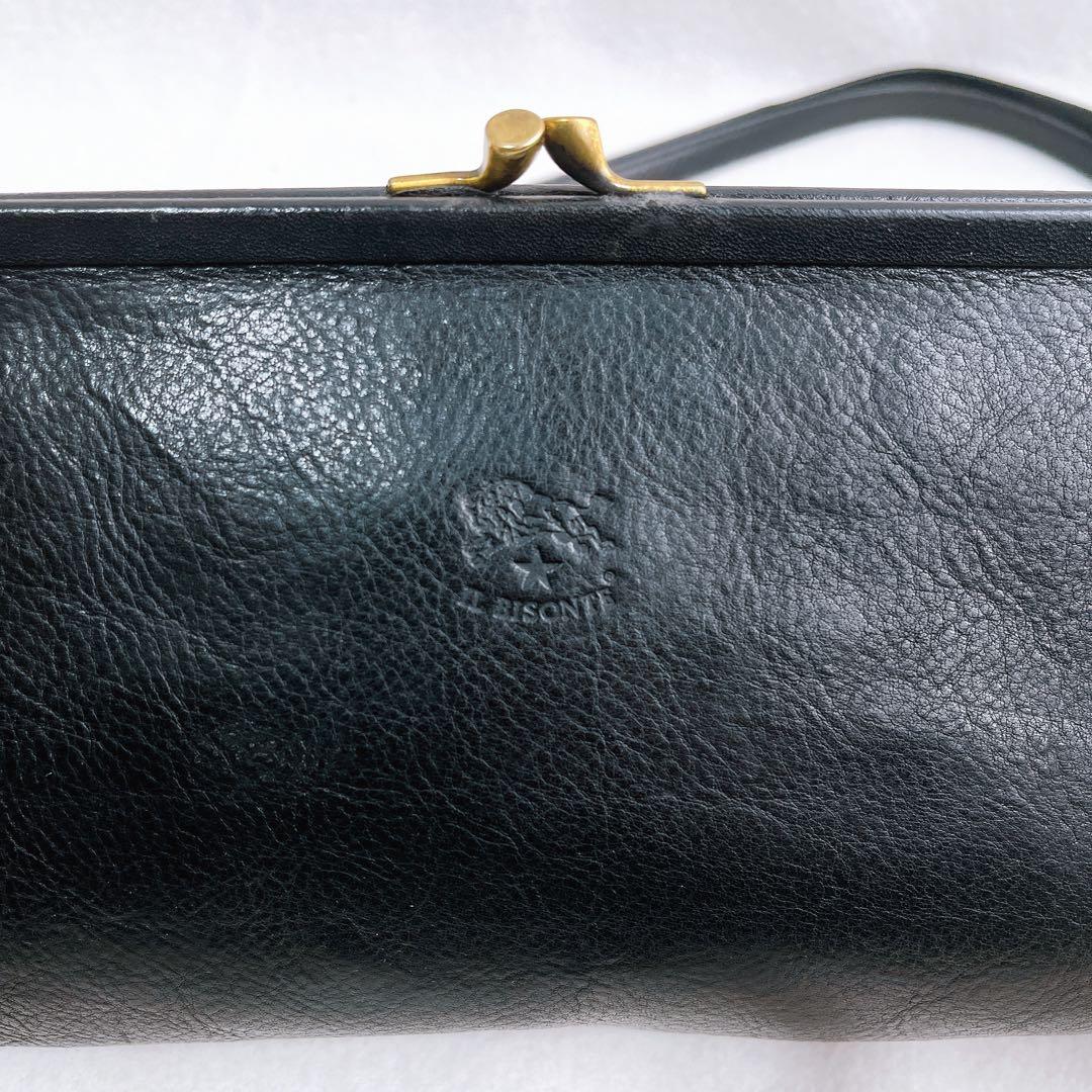 林檎　イルビゾンテ 黒 レザー クラッチバッグ がま口 ショルダー