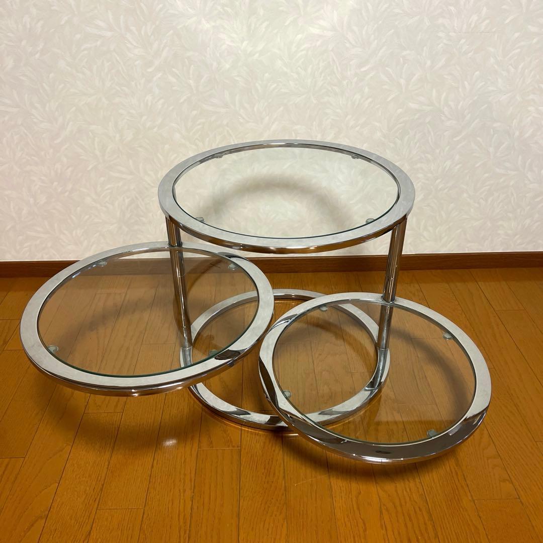 ミッドセンチュリー 丸型 ラウンドテーブル ヴィンテージ 強化ガラス 4段