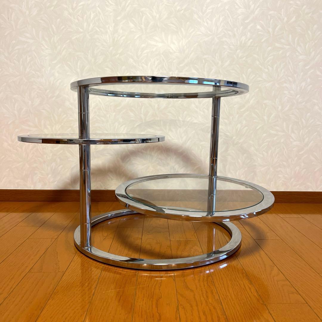 ミッドセンチュリー 丸型 ラウンドテーブル ヴィンテージ 強化ガラス 4段