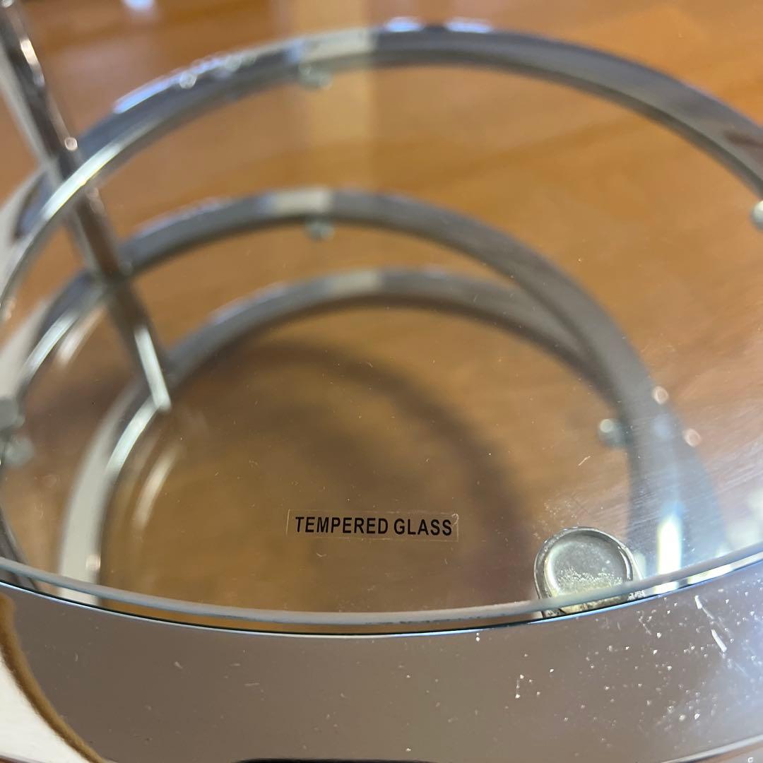 ミッドセンチュリー 丸型 ラウンドテーブル ヴィンテージ 強化ガラス 4段