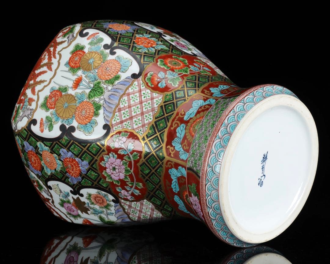 有田焼 耕右衛門 染錦窓絵鳳凰花尽之図 獅子摘蓋特大三段壺 沈香壺 飾壷 86㎝