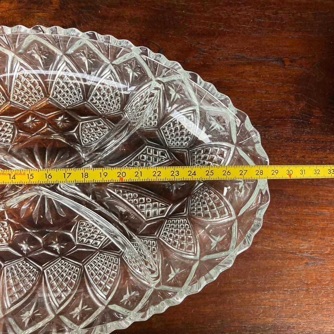 フランスアンティーク オードブルガラスプレート 4仕切 切子