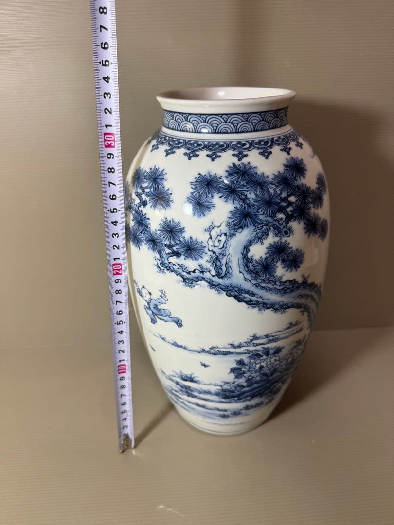 2741 三川内焼　染付唐子図　花瓶　昭和44年　陽山末太郎作