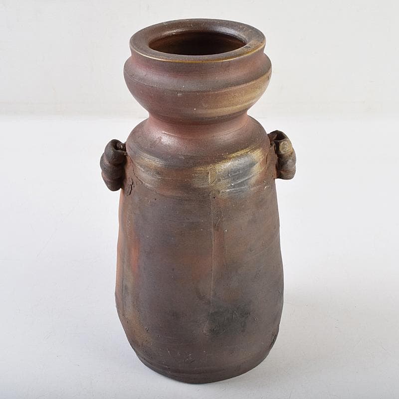 備前焼　金重窯　金重陶弘造　耳付花入　堀内宗完(兼中斎)極め箱　M　R9453