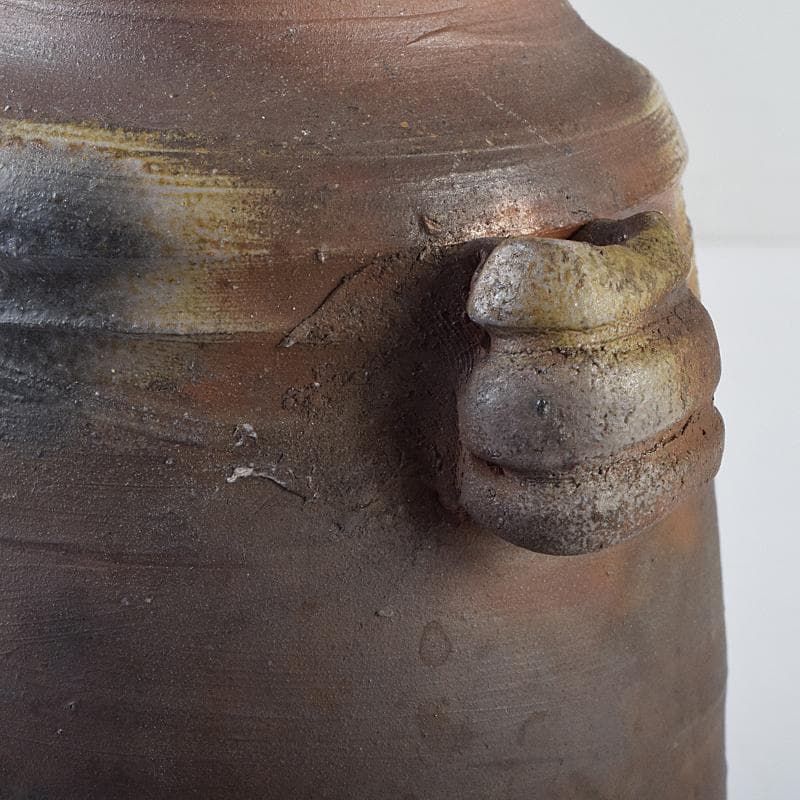 備前焼　金重窯　金重陶弘造　耳付花入　堀内宗完(兼中斎)極め箱　M　R9453