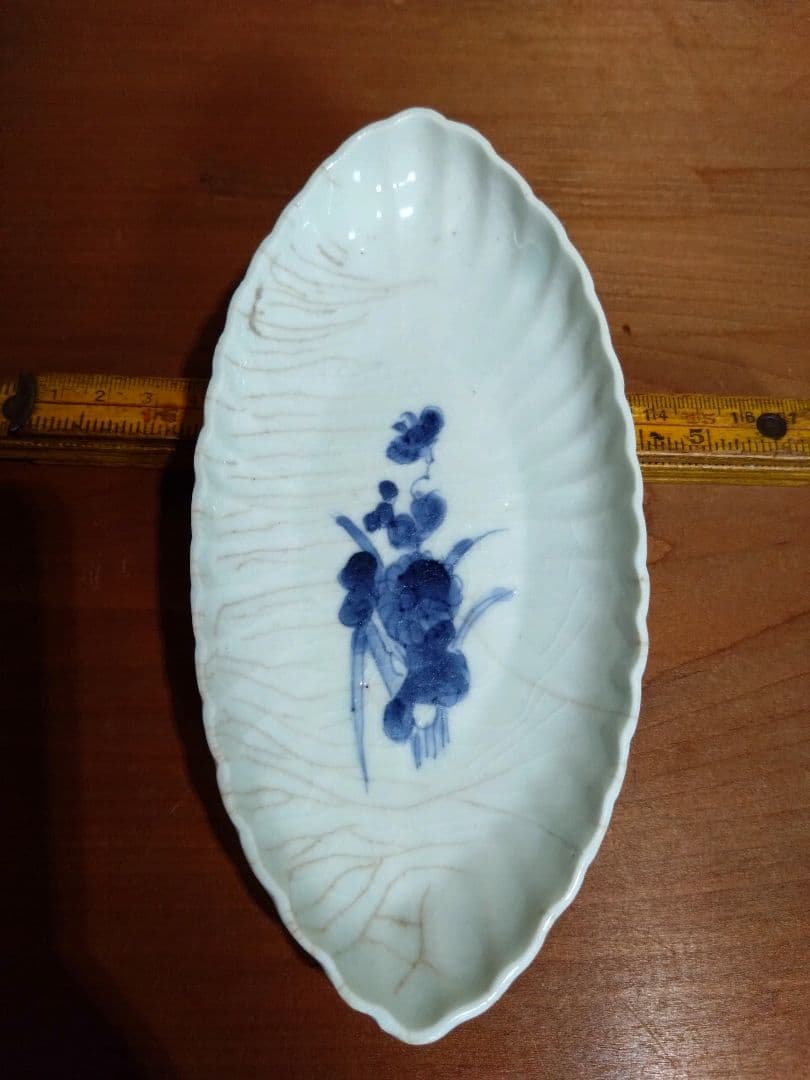 藍九谷 花紋 菊形長皿