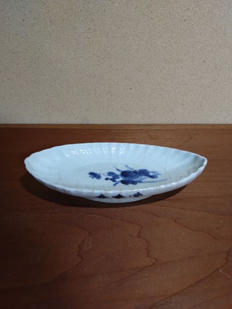 藍九谷 花紋 菊形長皿