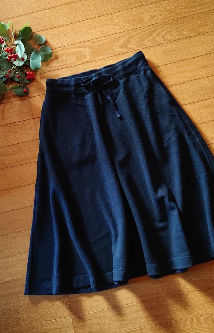 45R☆ウールジャガードのフレアースカート/ネイビー♪