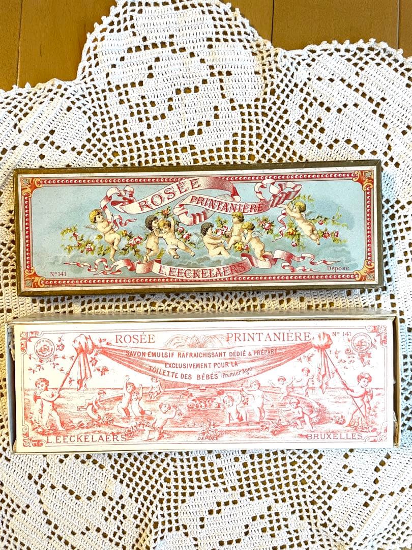 希少　フランスアンティーク　天使のサボンボックス　ソープボックス　石鹸3個未開封