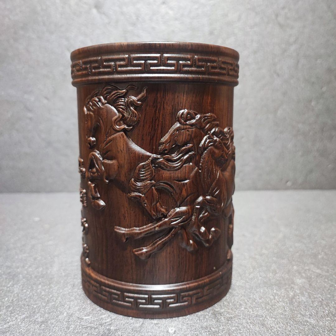 紫檀木筆筒　中国美術工芸品　重さあり　唐木　香木　書道