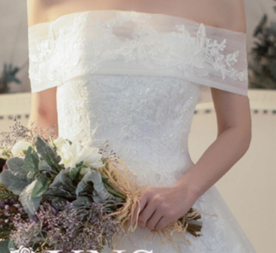 【限定セール】　ウェディングドレス　2way オフショルダー　ビスチェ　パニエ付