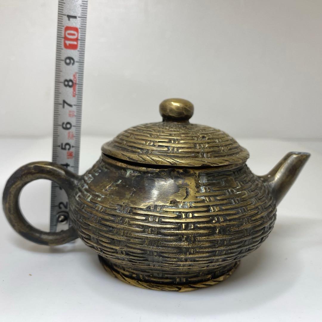 中国古玩　大明宣徳年製　古銅　急須　共箱　294g 東さ7-0823①