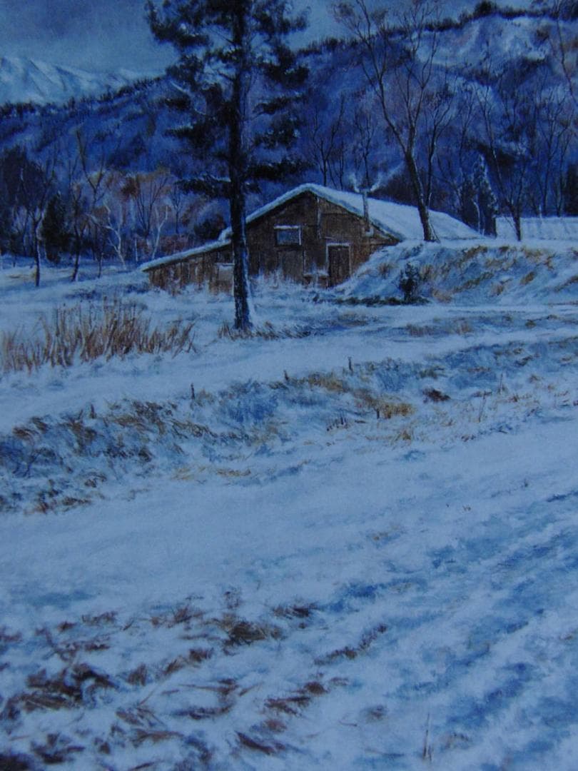 片野四郎、【冬ざれ】、希少な額装用画集より、新品額装付、状態良好