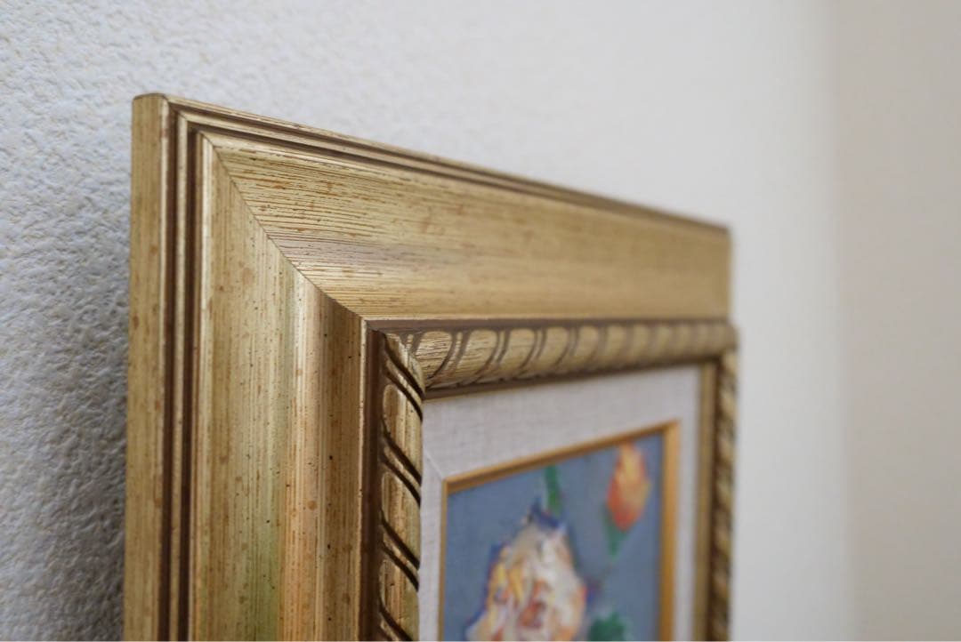 【肉筆油彩】大幅値下げ！　薔薇（バラ）静物画　豪華装飾額付き サムホール相当