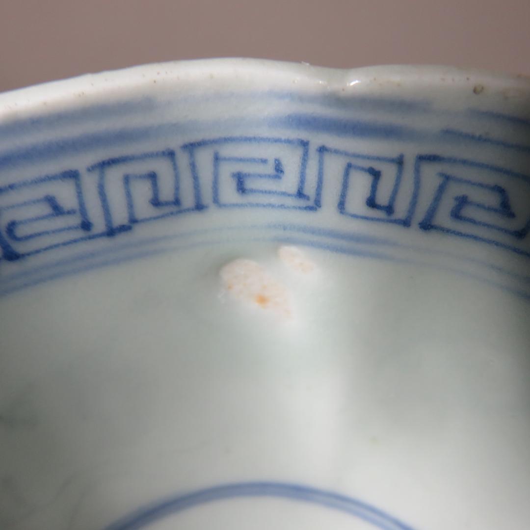 蕎麦猪口 5ケ 染付 向付 線画 古伊万里 窯傷 松竹梅 花文様