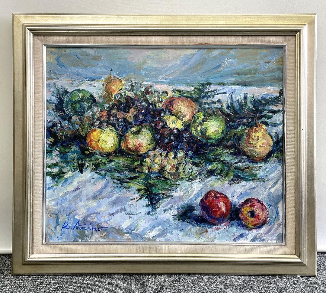 1987年 網野紀代美 クロード・モネ『果物のある静物 』より 額装 油絵 油彩