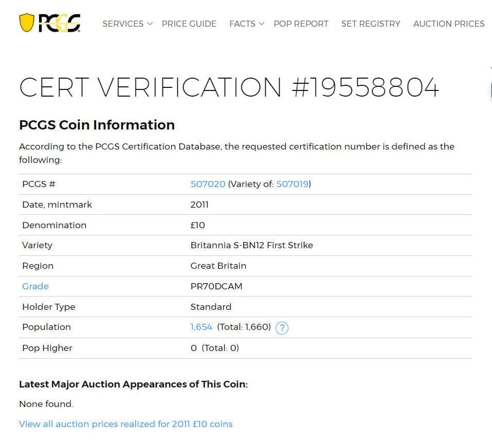 2011年 イギリス ブリタニア 10ポンド 金貨 PCGS PR70DCAM