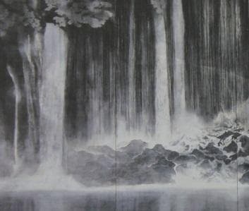 平川敏夫、【瀑布白糸】、希少な額装用画集より、新品額装付