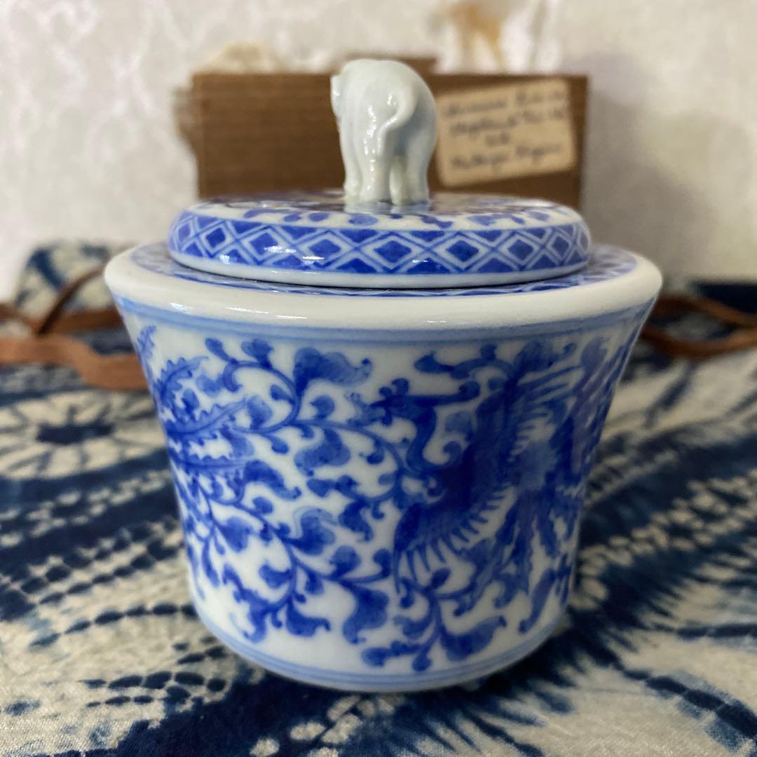 真葛香山　象蓋染付鳳凰香炉