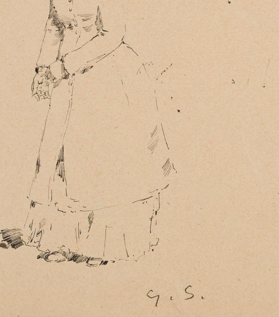 19世紀ロマン主義 アンティーク風ペン画｜貴婦人とバイオリン奏者 G.ズュス