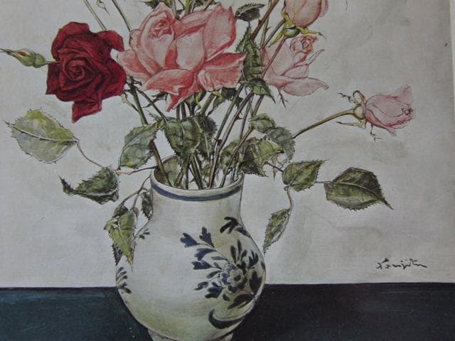 藤田嗣治、【バラの花束】、希少な限定額装用画集画、新品高級額 額装付