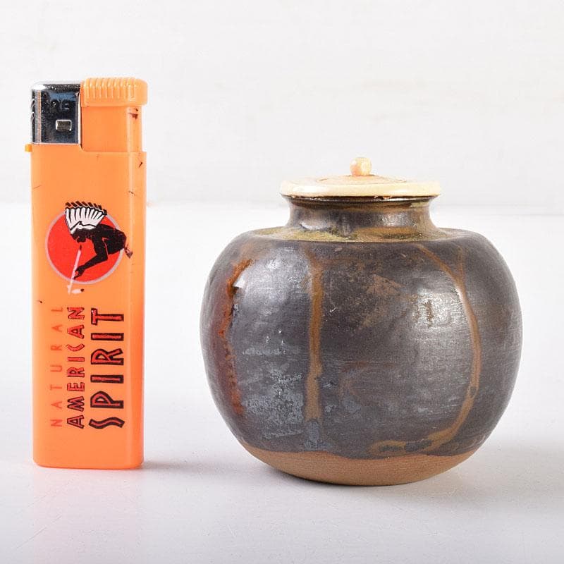 茶道具　高取焼　高取丸壺茶入　仕覆付　在銘　時代箱　V　6881