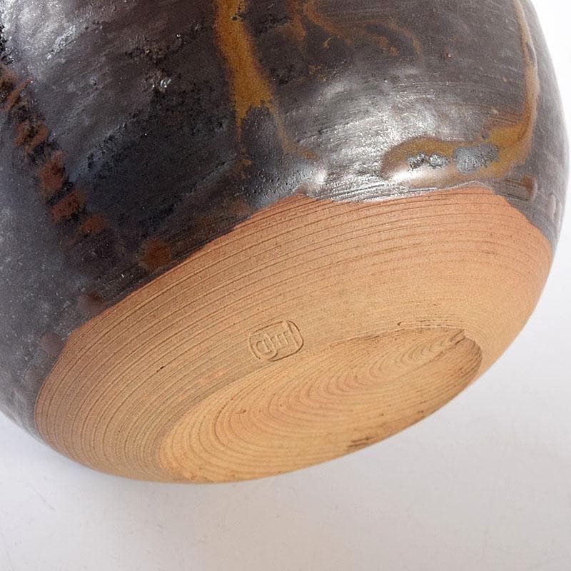 茶道具　高取焼　高取丸壺茶入　仕覆付　在銘　時代箱　V　6881