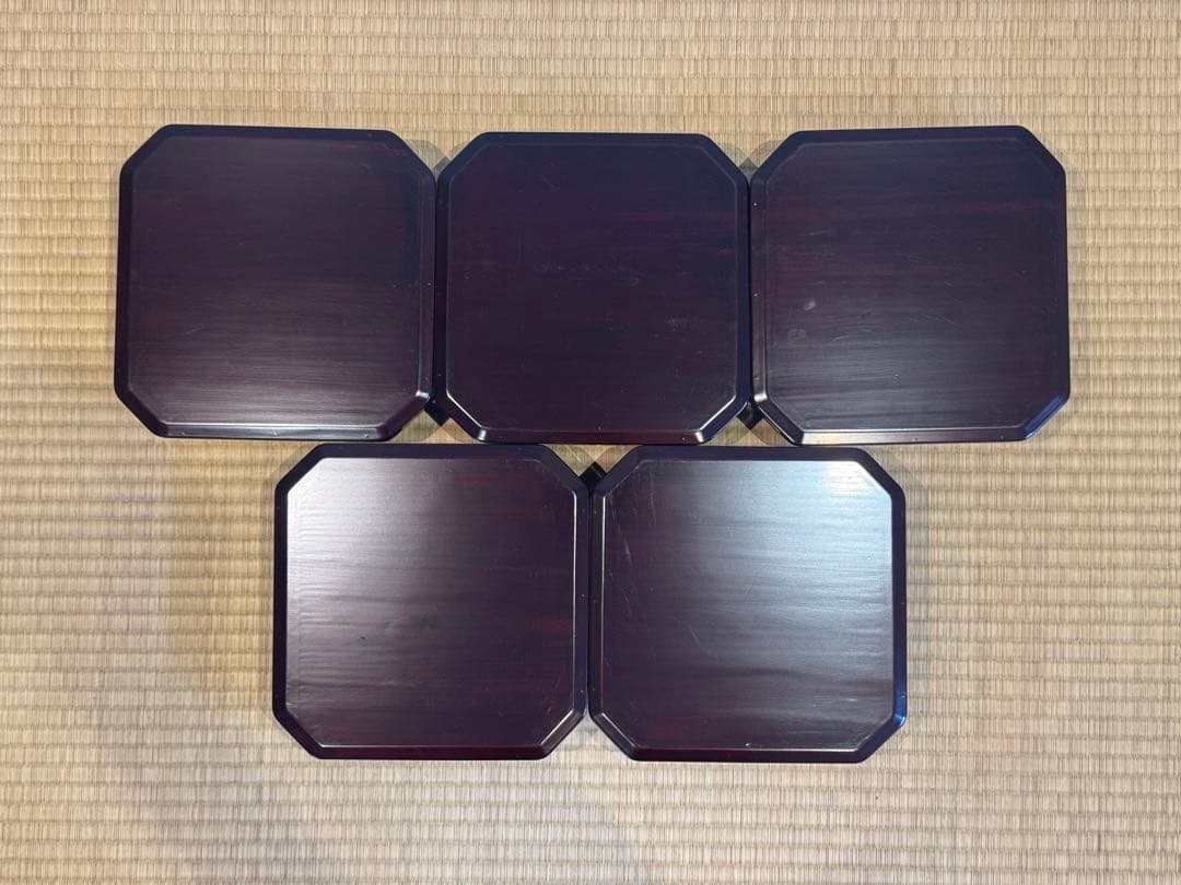 大徳寺形 溜塗 縁高 5客 共箱 弁当箱 茶懐石道具 木製漆器