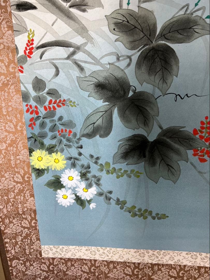 掛け軸　七草花　筆者春経 絹本未使用美品