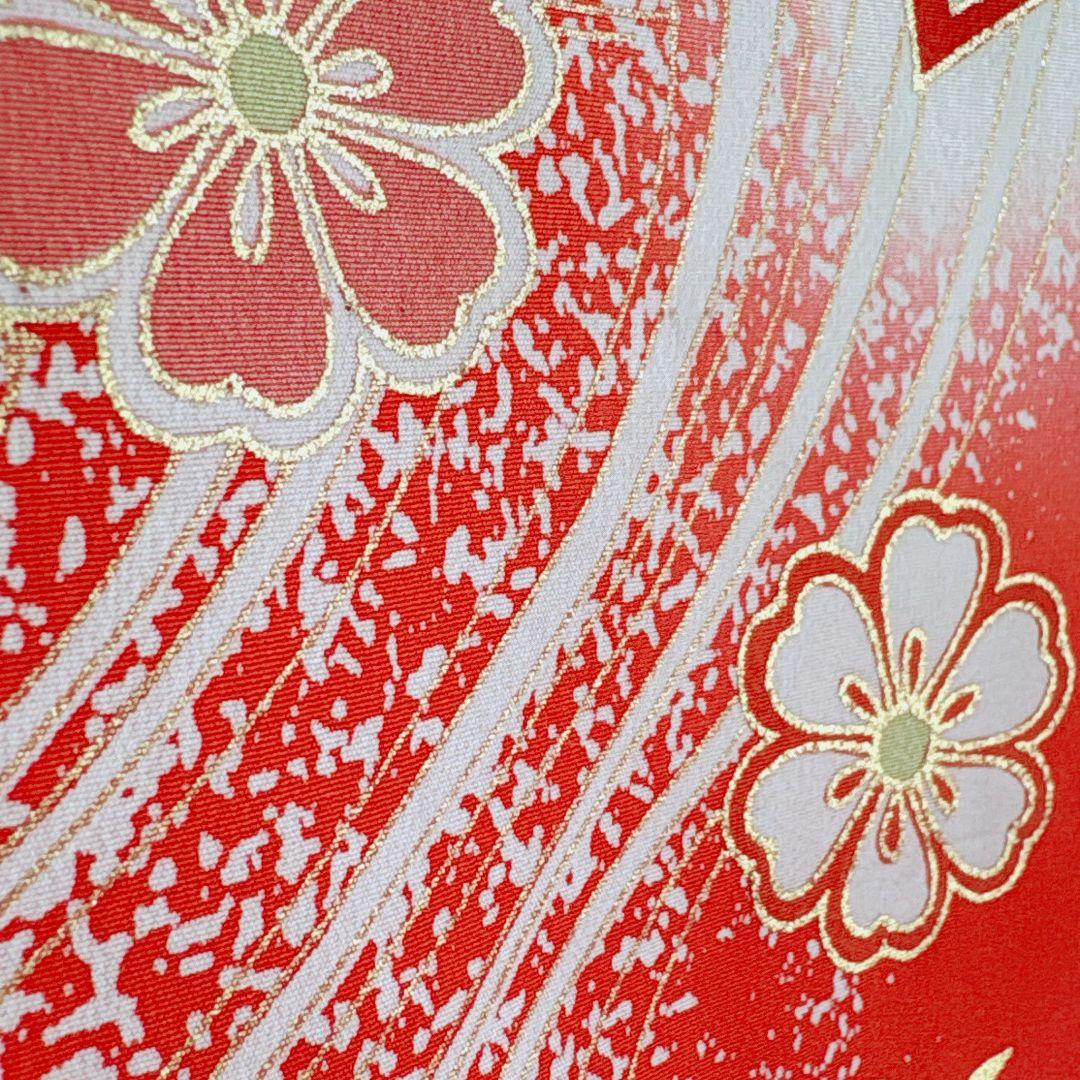 フルセット　七五三７歳女の子　赤地蝶桜　緑地袋帯　源氏車　簡単半衿　7105