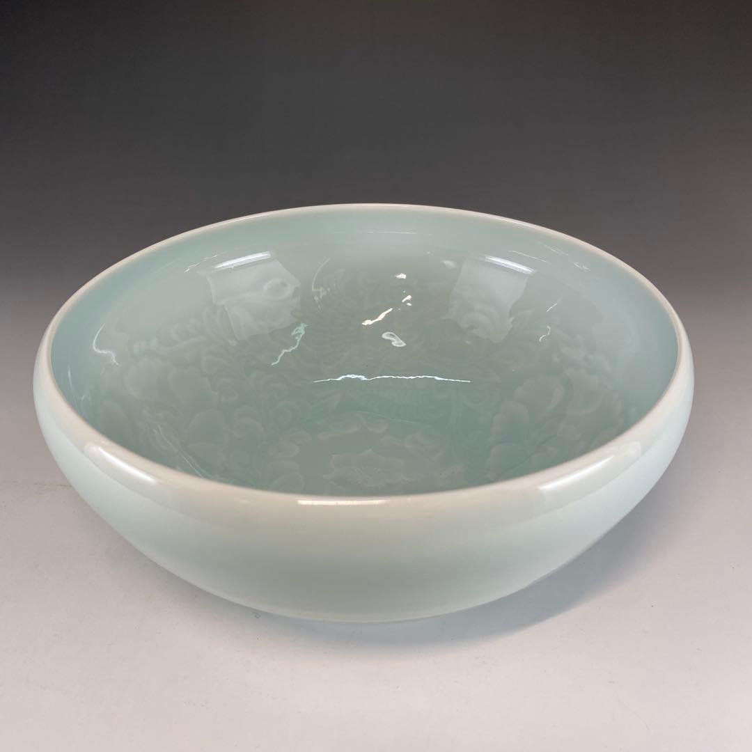 【茶道具】快山窯　塚本快示造　青青磁菓子鉢（共箱）