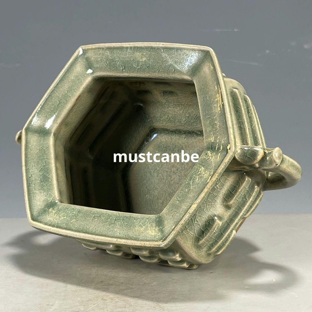 宋汝磁器両耳香炉 仏具 景徳鎮 陶磁器 装飾品 現代工芸品 美術品 置物