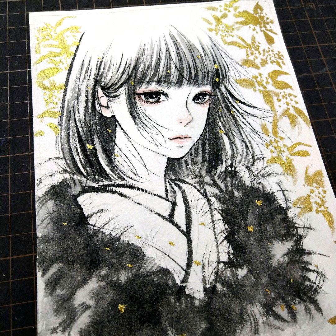 絵画　墨絵　231111C　手描きイラスト　水墨画　日本画