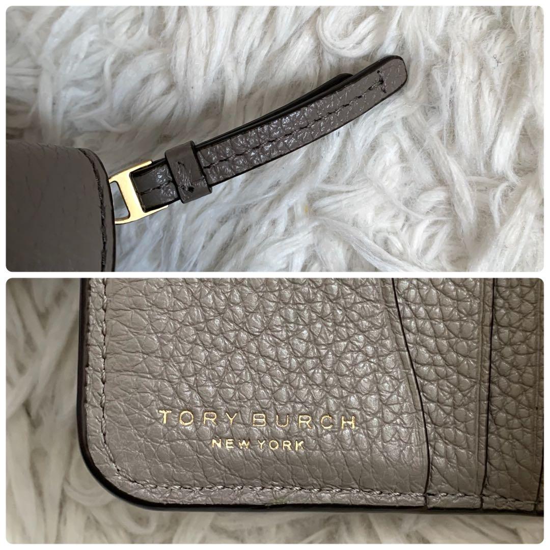 極美品✨トリーバーチ 折り財布 テア ロゴ レザー ジップ ケース グレー