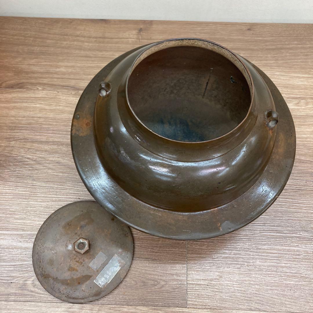 E-1 【アンティーク】茶道具 羽釜 茶釜 鉄釜 時代物 趣 古い茶釜（羽釜）