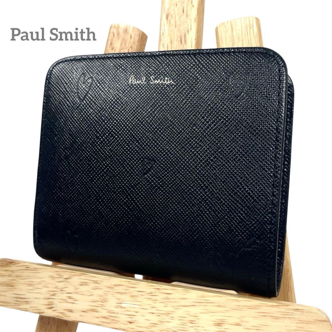 ポールスミス　二つ折り財布　ロゴプリント　サフィアーノ　ダブルフラップ　未使用級