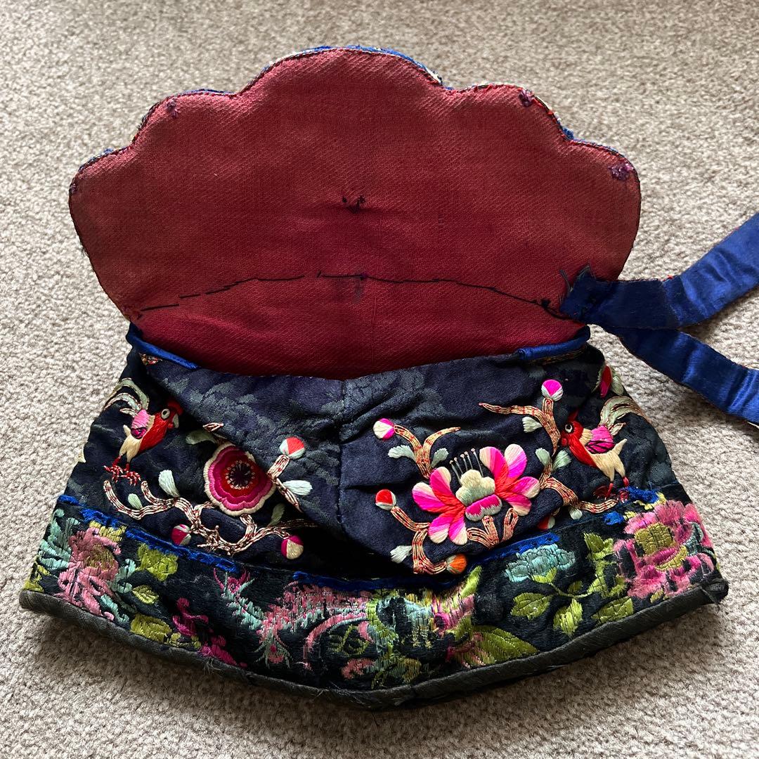 中国　1900年代初期　アンティーク　子供用帽子　インテリア　刺繍　古美術