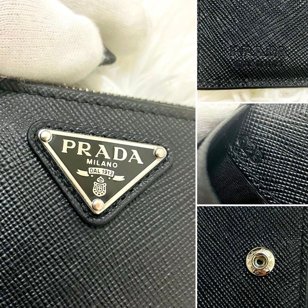 極美✨PRADA 二つ折り財布 サフィアーノレザー 三角ロゴ ブラック