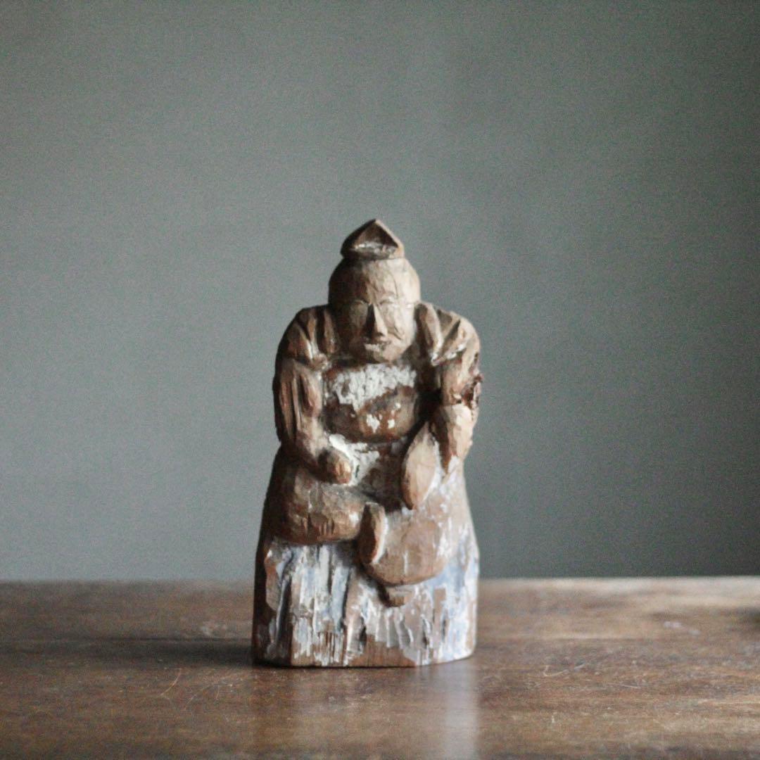 古い 木彫 恵比寿さま 民芸 民衆仏 古美術 古道具ア ンティーク オブジェ