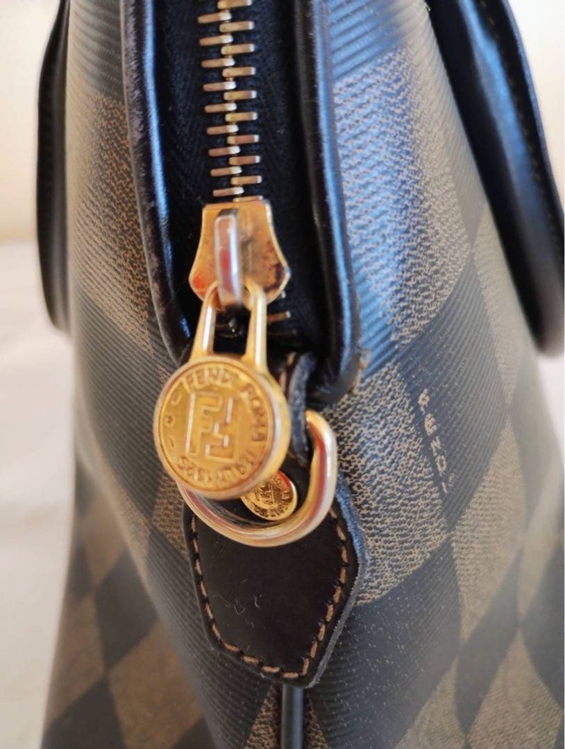 ビンテージ オールド フェンディ ペカン柄ブロックチェック 2wayトートバッグ