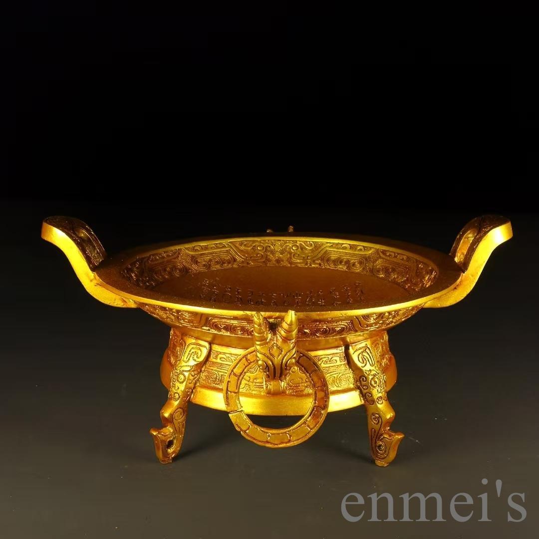 中国古美術 古銅 描金 聚宝鼎 鼎型香炉 祭祀 風水置物 金属工芸 細密細工