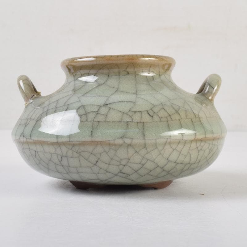 中国　哥釉　青磁　氷裂文　双耳香炉　C　9106