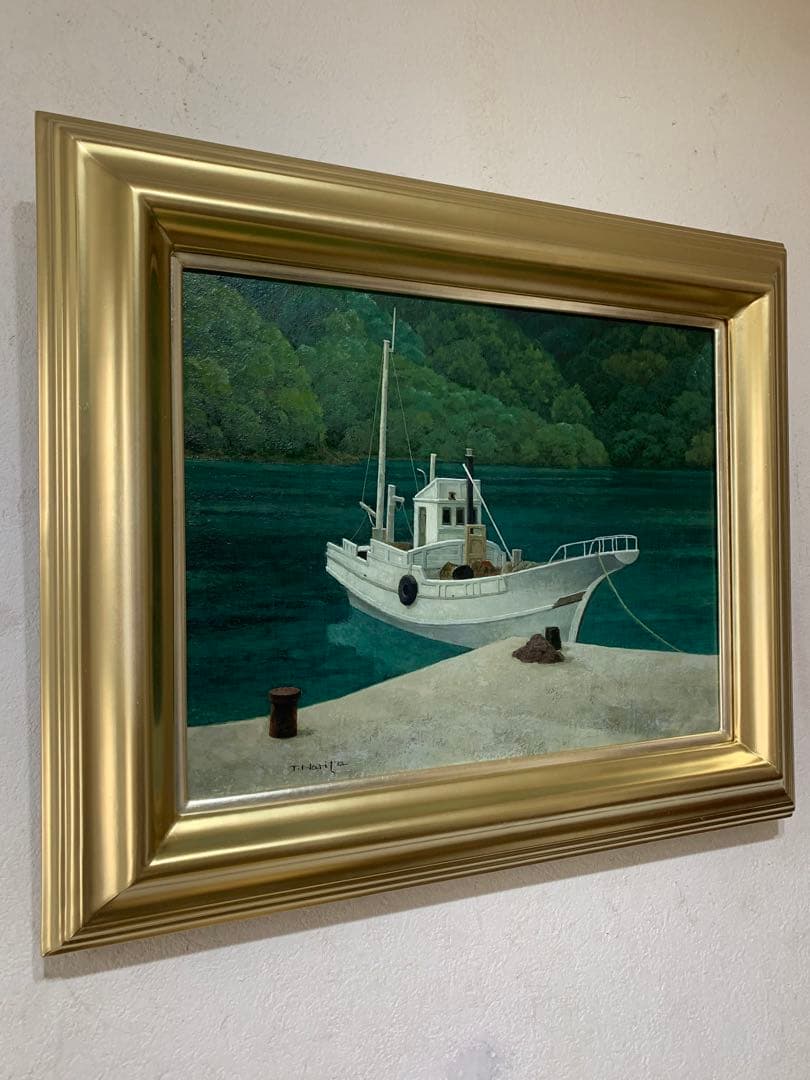 希少　絵画額装　油彩肉筆画　真作　成田禎介『白い船』F6サイズ　個展作品