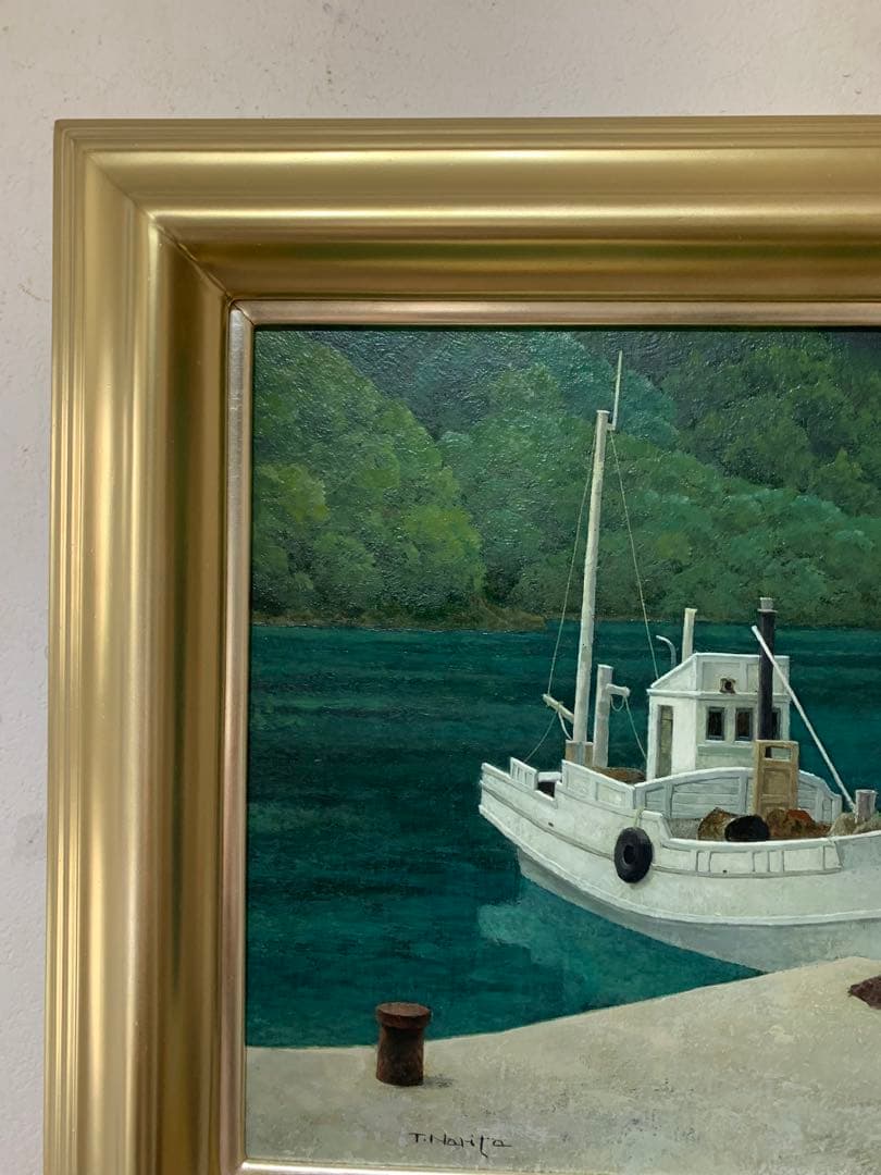 希少　絵画額装　油彩肉筆画　真作　成田禎介『白い船』F6サイズ　個展作品