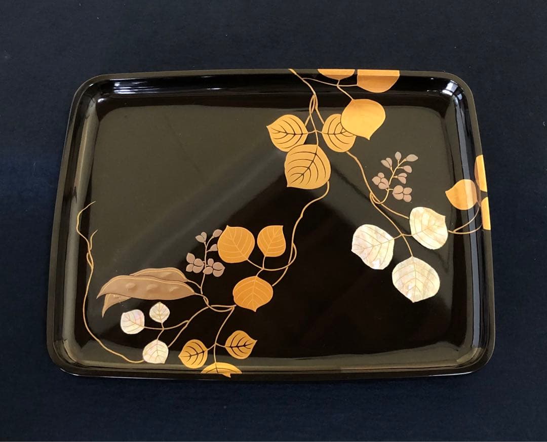 割引❗️《R》豆蒔絵 螺鈿 蝋色 進物盆 漆匠 鈴木 表朔 共箱 250820G1