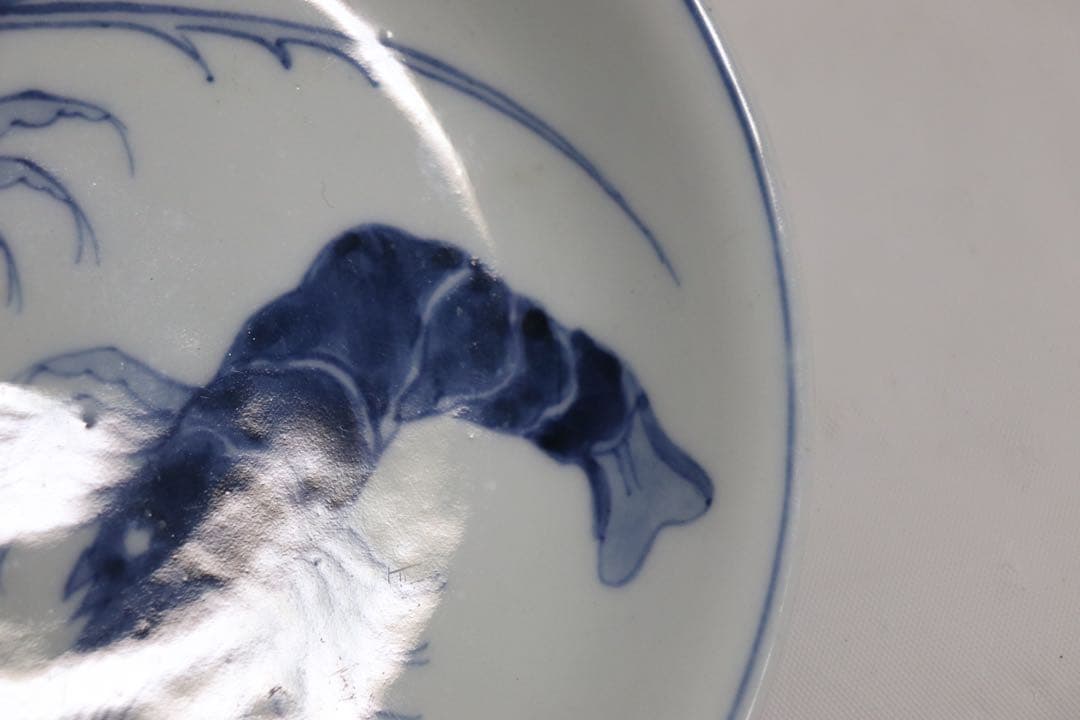 ア 中国　染付大皿　えび　大明宣徳年製銘　送料込み0324