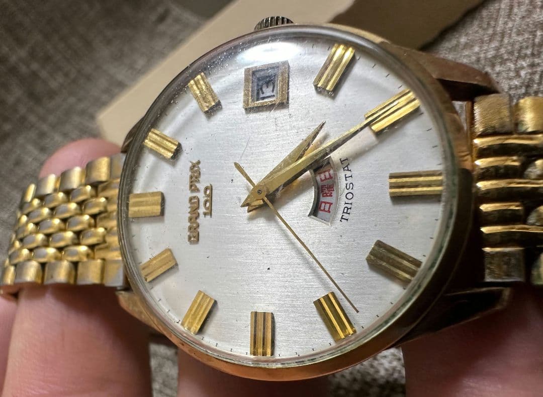 希少 100石 オリエント グランプリ100 トリオスタット 14KGF 動作品