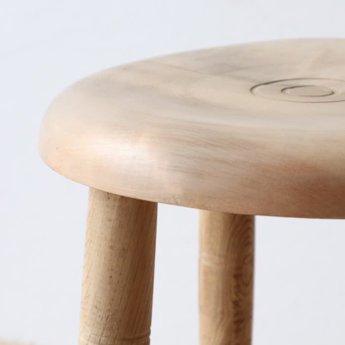 Aアンティーク 木製 無塗装 無垢材 丸スツール 古家具 ブナ タモ